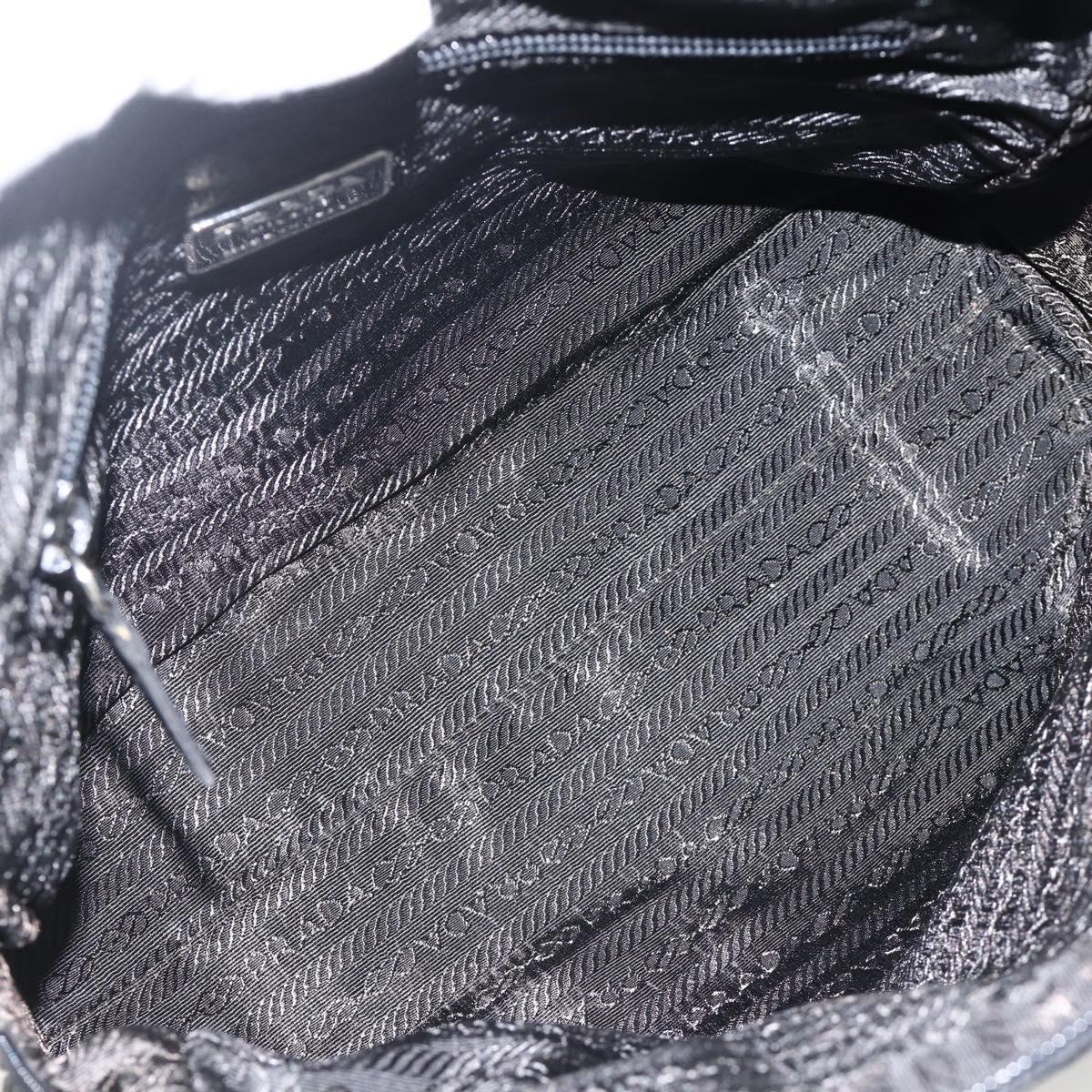 PRADA Hand Bag Nylon Black Silver Auth 174539A