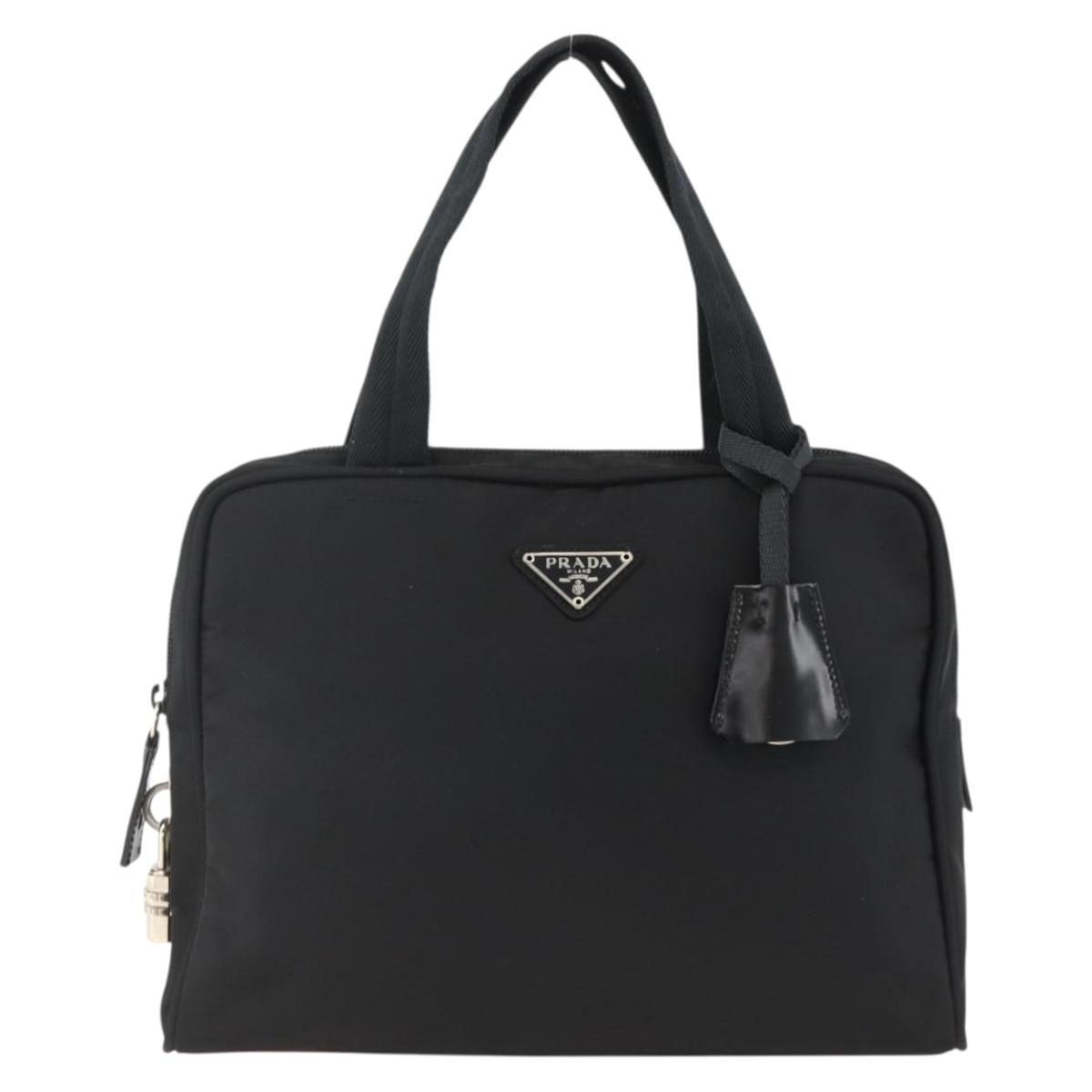 PRADA Hand Bag Nylon Black Silver Auth 174539A