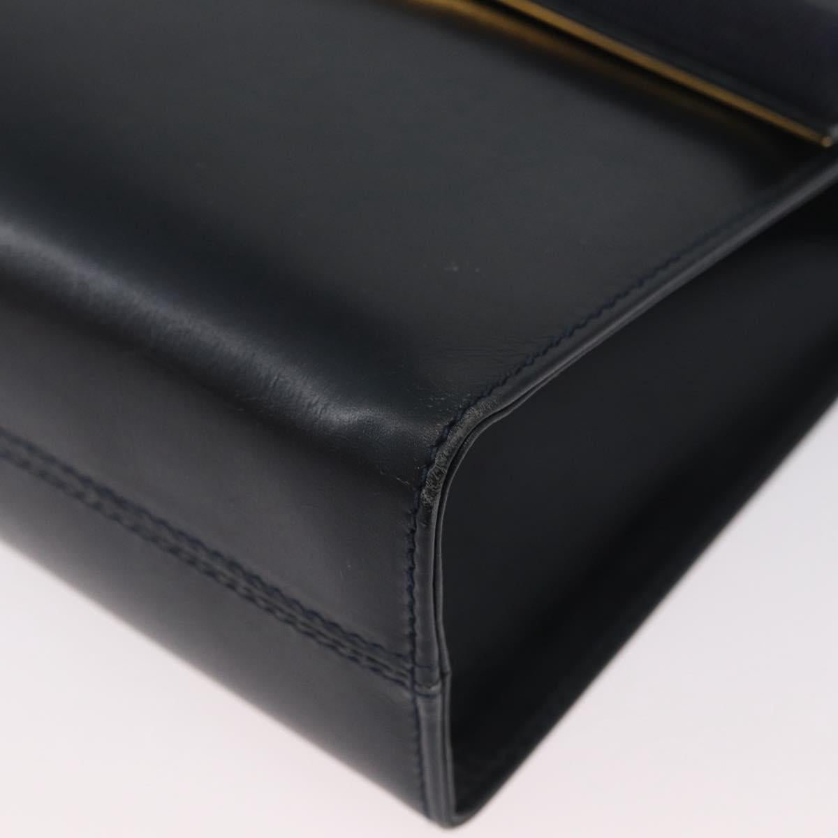 Salvatore Ferragamo Gancini Shoulder Bag Leather Navy Gold Auth 174541