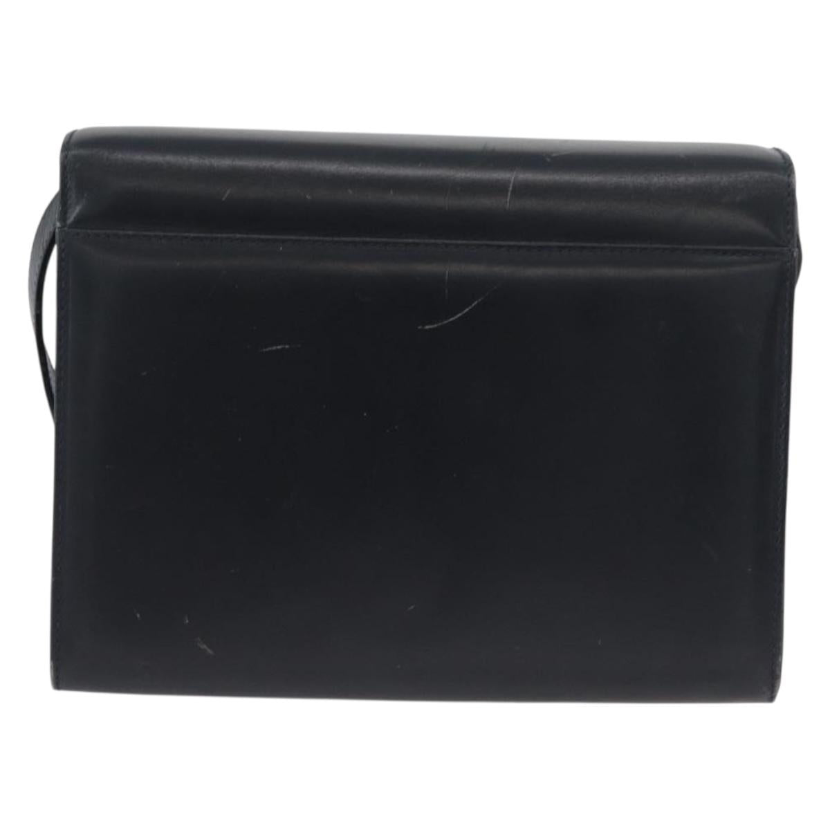 Salvatore Ferragamo Gancini Shoulder Bag Leather Navy Gold Auth 174541