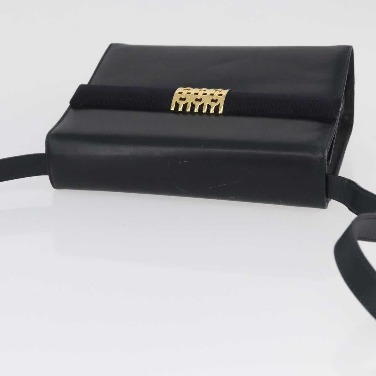 Salvatore Ferragamo Gancini Shoulder Bag Leather Navy Gold Auth 174541