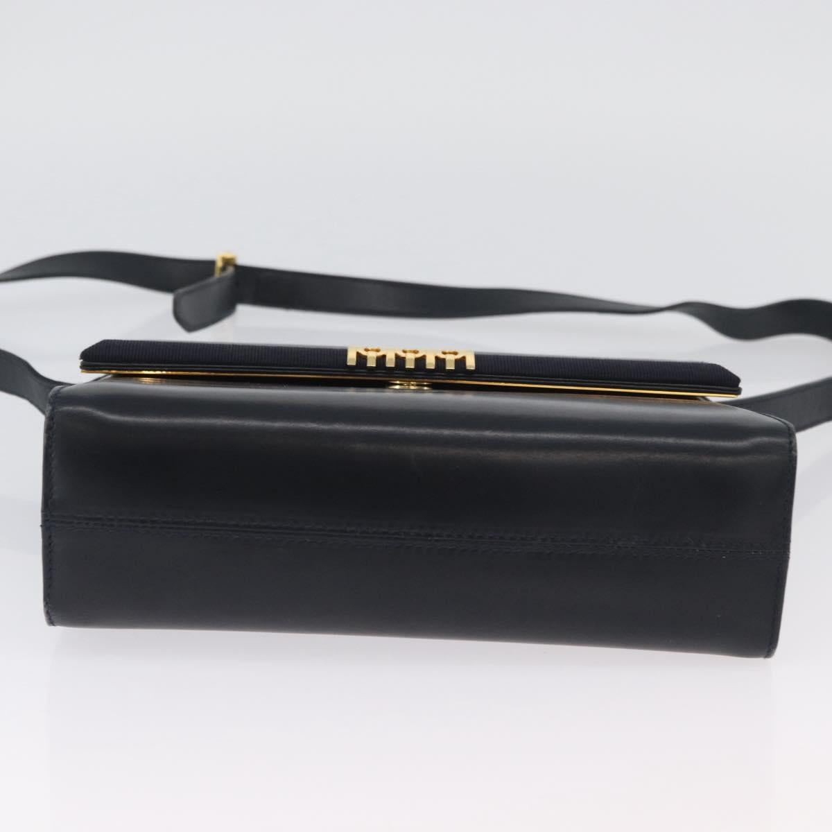 Salvatore Ferragamo Gancini Shoulder Bag Leather Navy Gold Auth 174541