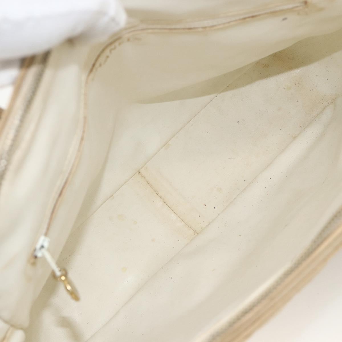 CHANEL Hand Bag Caviar Skin Cream Gold CC Auth 174548