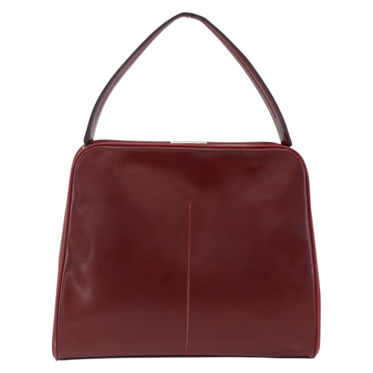 PRADA Hand Bag Leather Bordeaux Auth 174549