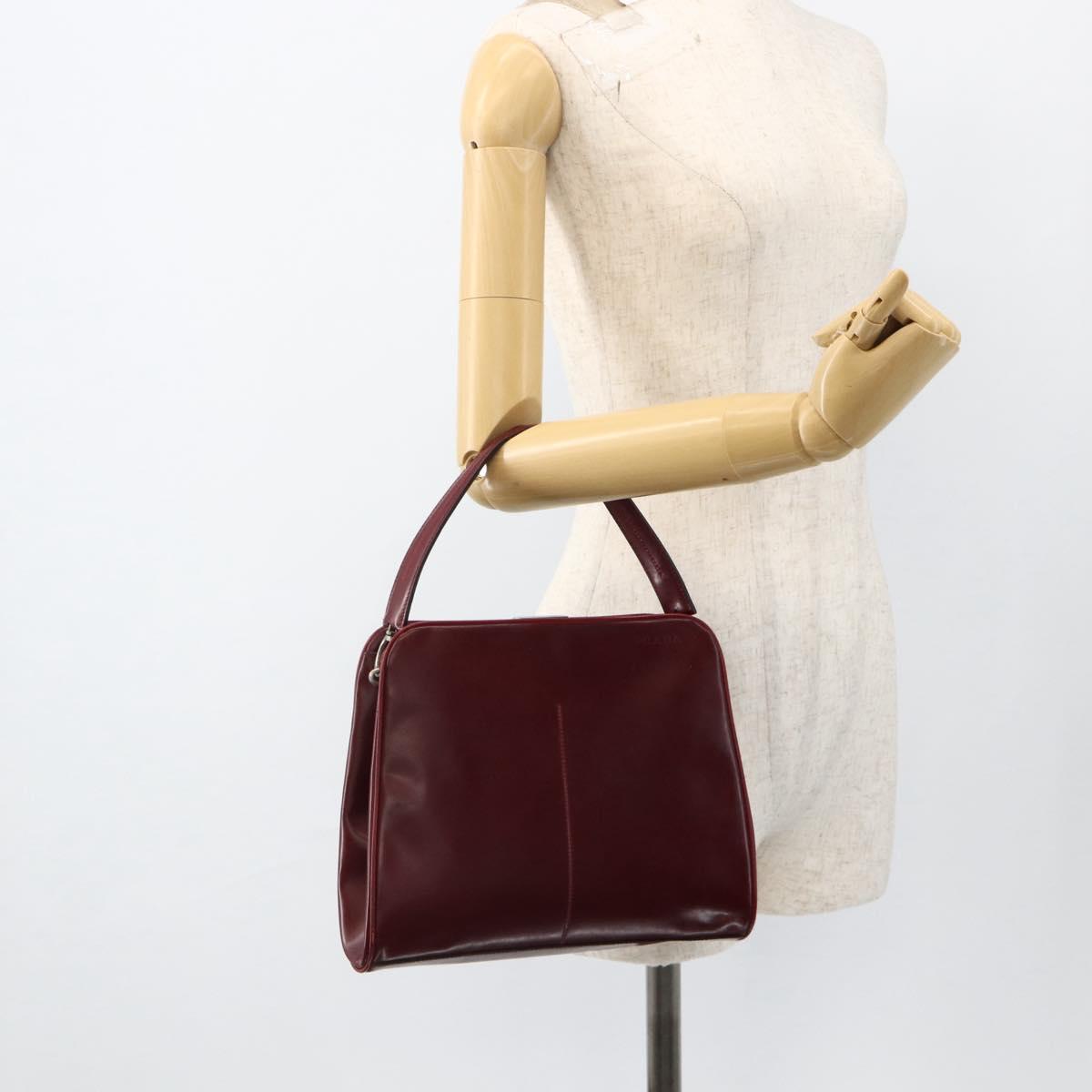 PRADA Hand Bag Leather Bordeaux Auth 174549