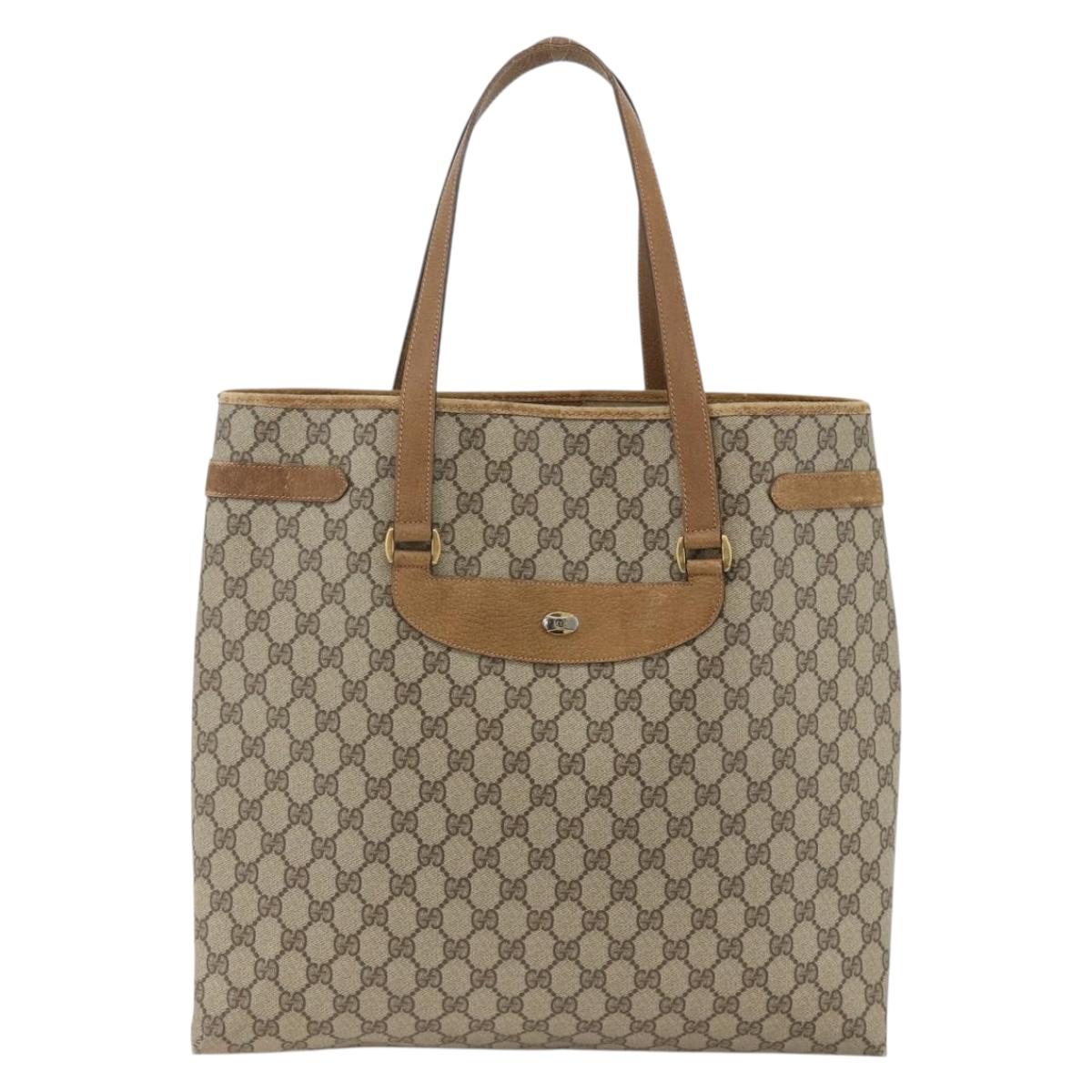 GUCCI GG Supreme Tote Bag PVC Beige Gold 39 02 061 Auth 174551