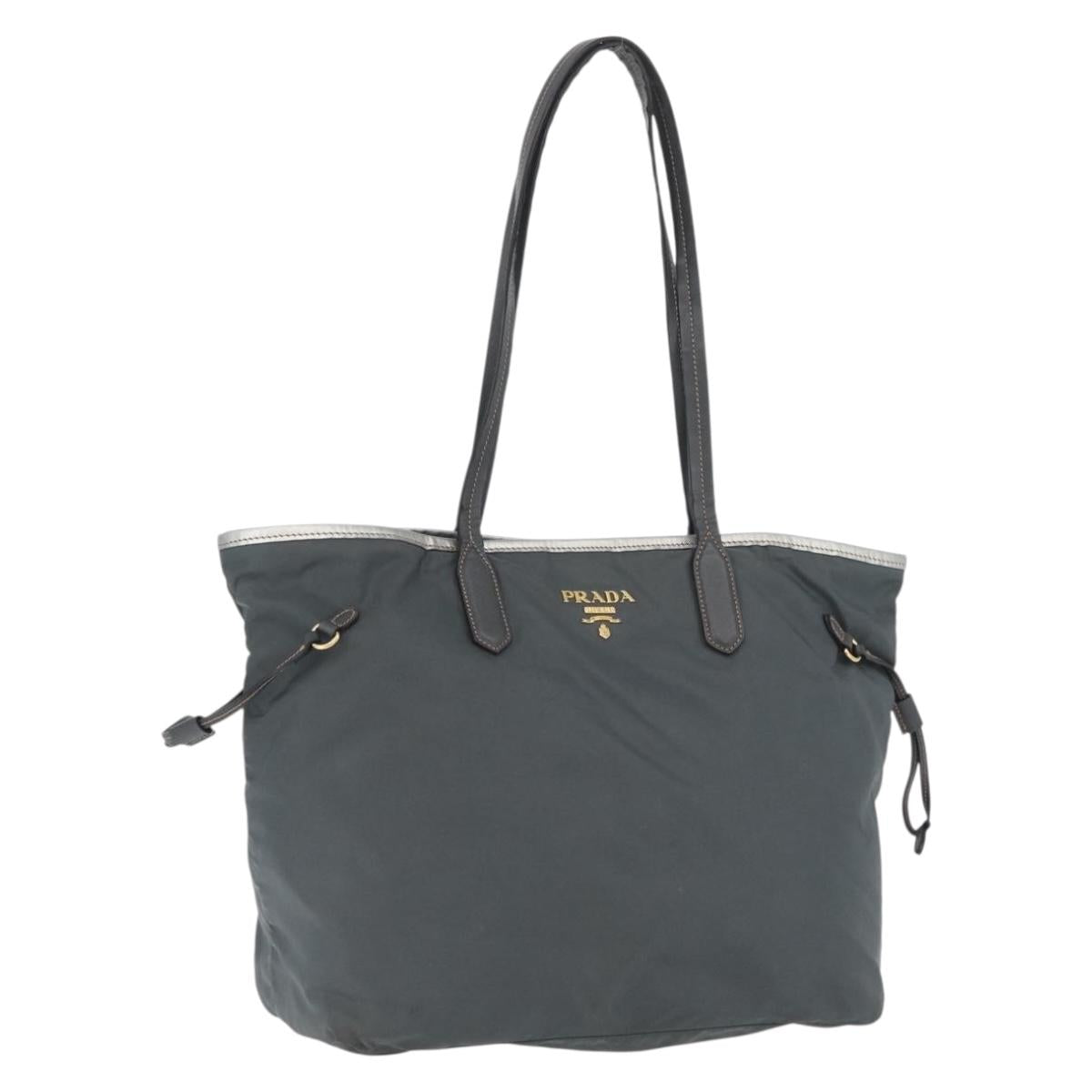 PRADA Tote Bag Nylon Gray Gold Auth 174553