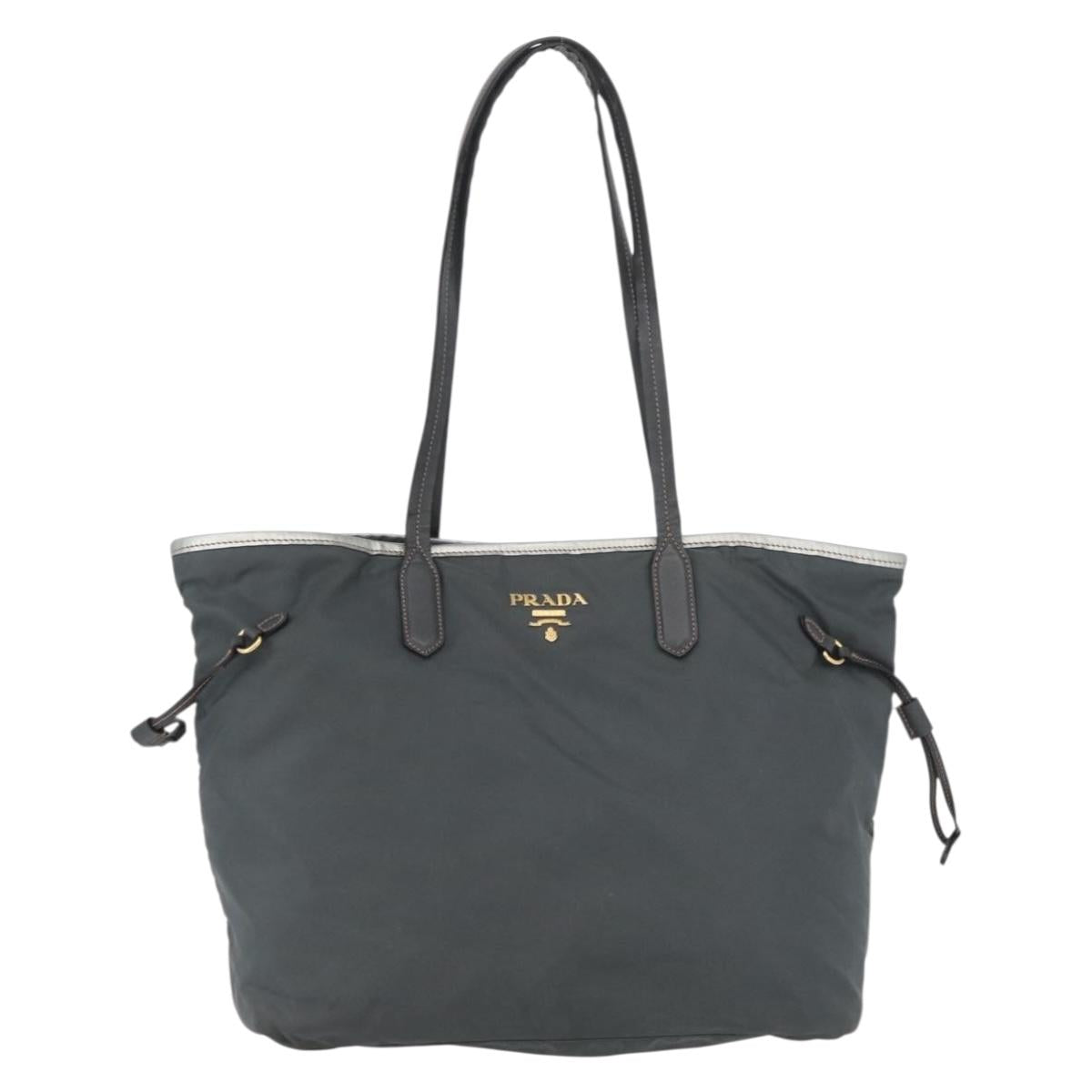 PRADA Tote Bag Nylon Gray Gold Auth 174553