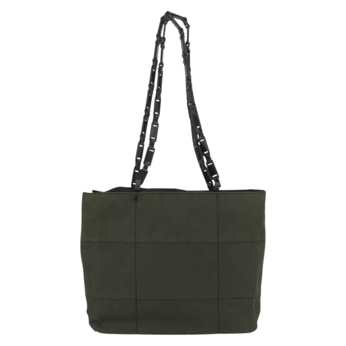 PRADA Plastic Chain Tote Bag Nylon Khaki Silver Auth 174554