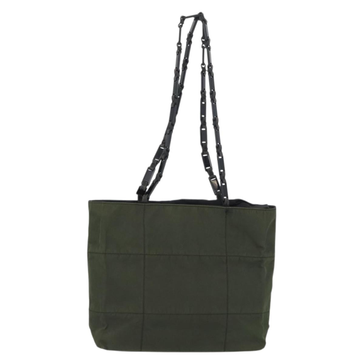 PRADA Plastic Chain Tote Bag Nylon Khaki Silver Auth 174554