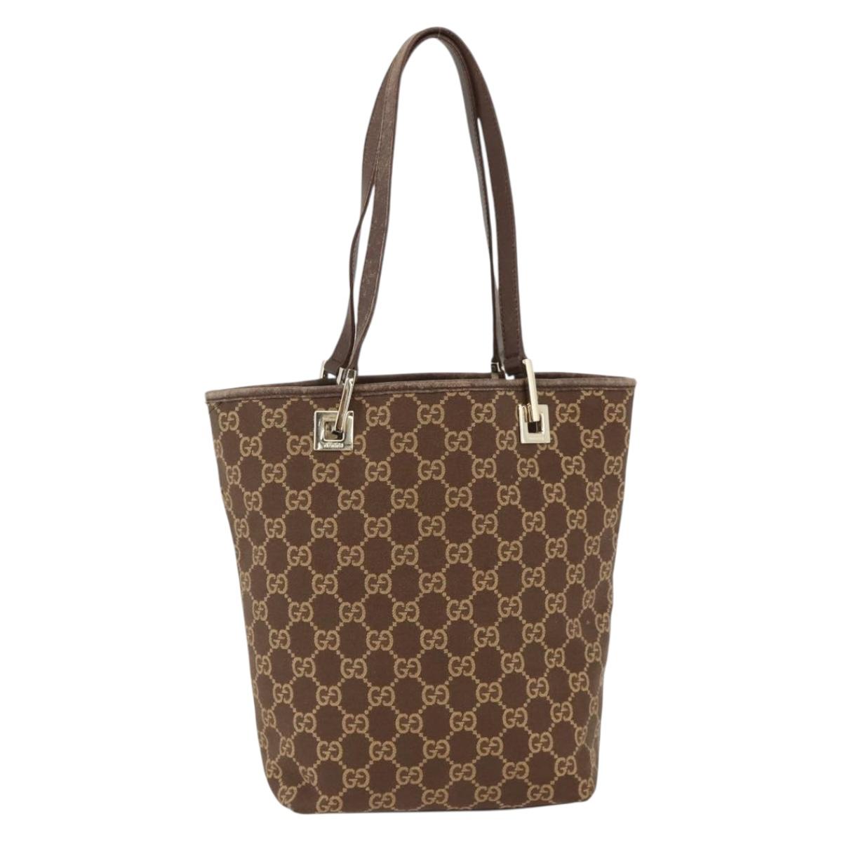 GUCCI GG Canvas Tote Bag Brown Gold 002 1099 Auth 174556