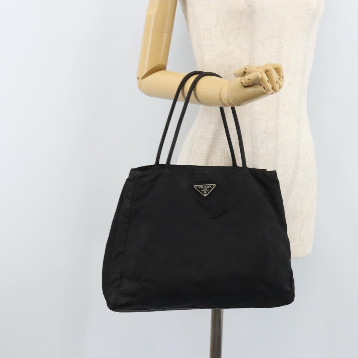 PRADA Tote Bag Nylon Black Silver Auth 174561