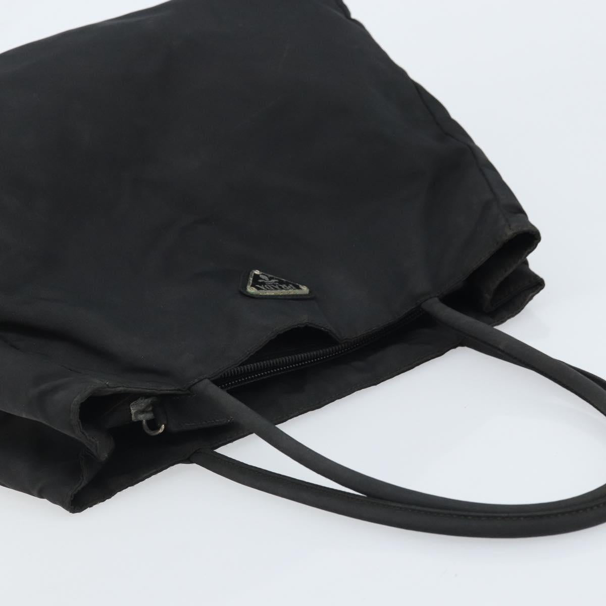 PRADA Tote Bag Nylon Black Silver Auth 174561