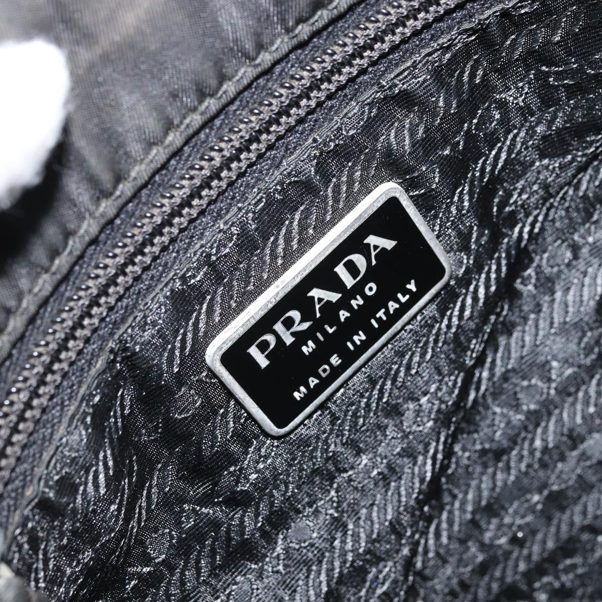 PRADA Tote Bag Nylon Black Silver Auth 174562