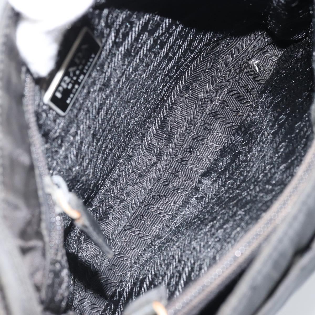 PRADA Tote Bag Nylon Black Silver Auth 174562