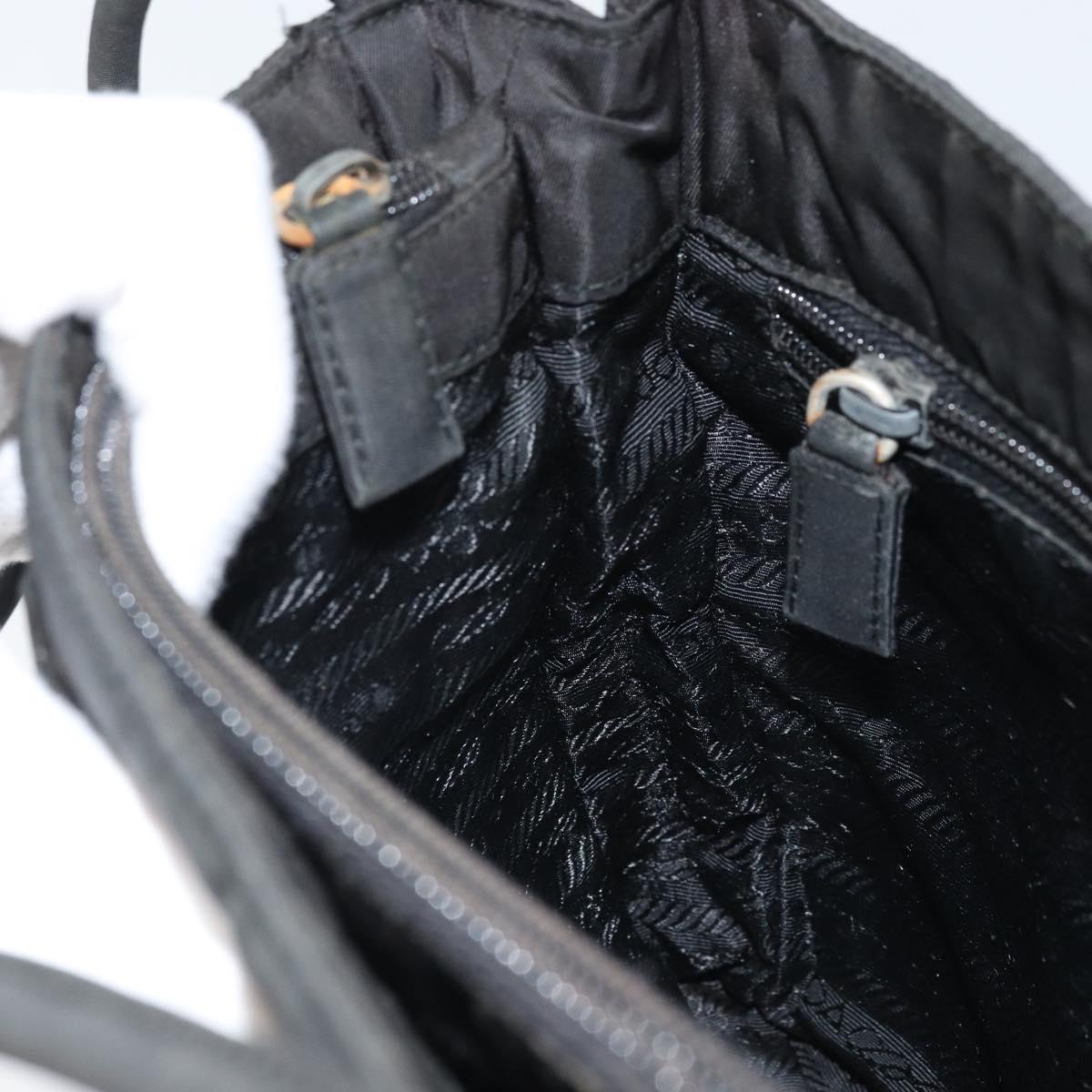 PRADA Tote Bag Nylon Black Silver Auth 174562