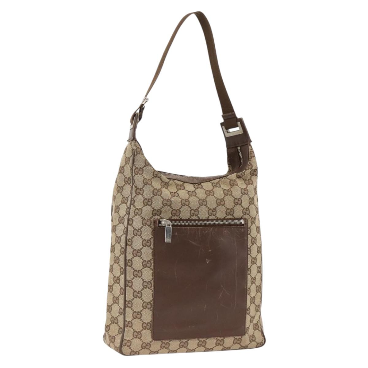 GUCCI GG Canvas Shoulder Bag Beige Silver 019.0538 Auth 174564