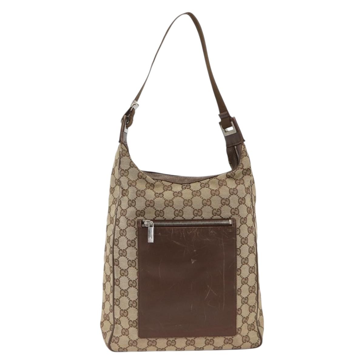 GUCCI GG Canvas Shoulder Bag Beige Silver 019.0538 Auth 174564