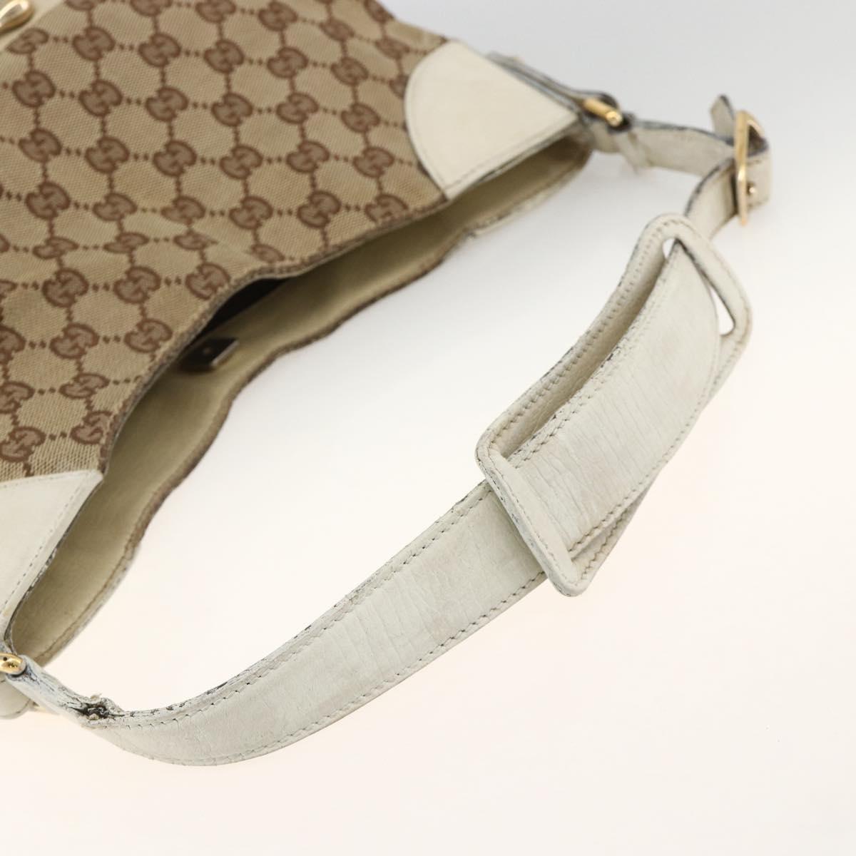 GUCCI GG Canvas Horsebit Shoulder Bag Beige Gold Auth 174565