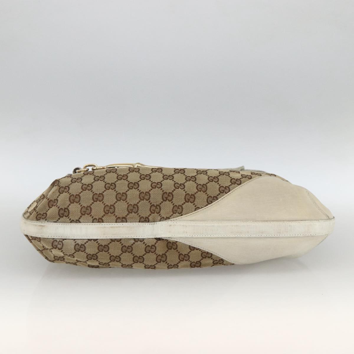 GUCCI GG Canvas Horsebit Shoulder Bag Beige Gold Auth 174565