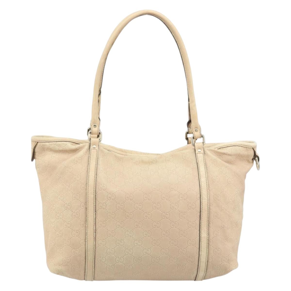 GUCCI GG Canvas Guccissima Tote Bag Leather Beige Gold Auth 174566