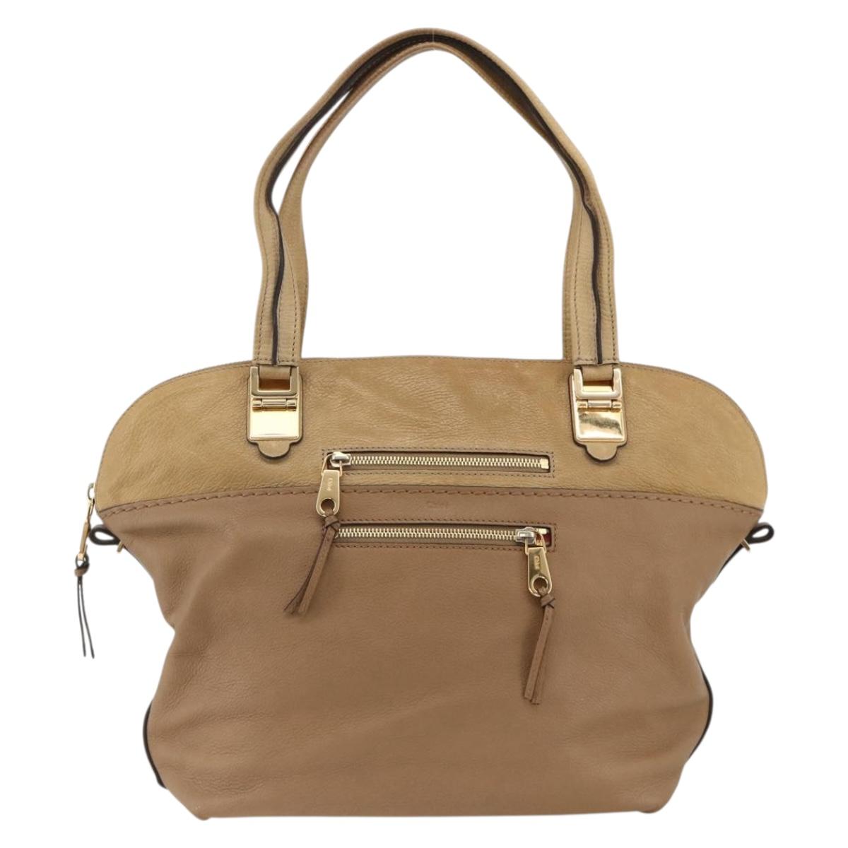 Chloe Angie Tote Bag Leather Brown Gold Auth 174567