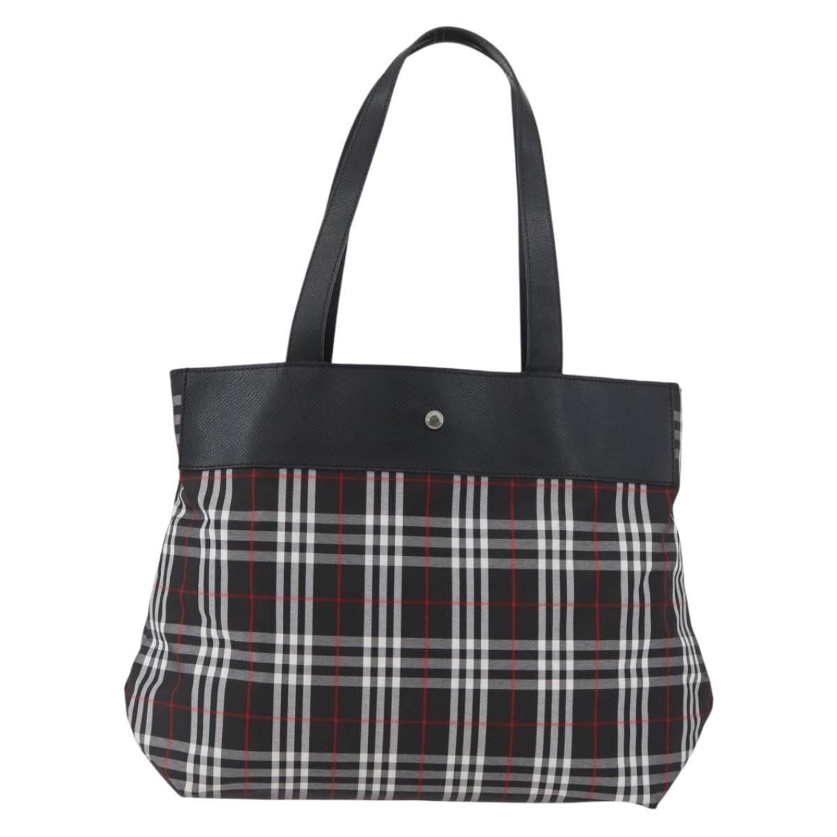 BURBERRY Nova Check Tote Bag Nylon Black Silver Auth 174568