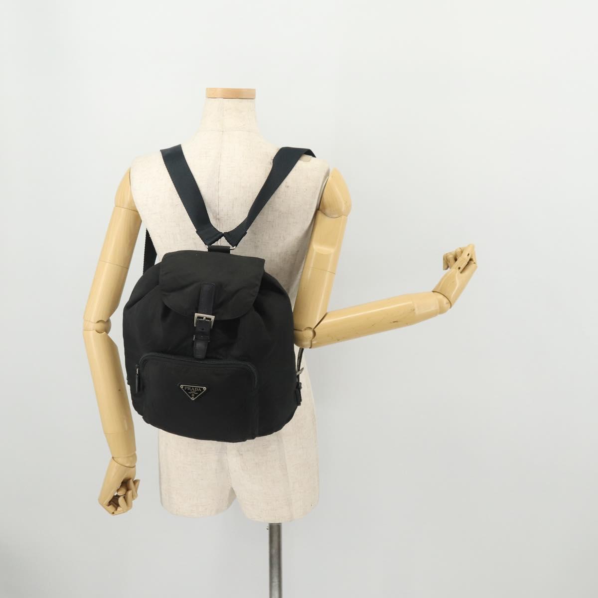 PRADA Backpack Nylon Black Silver Auth 174569