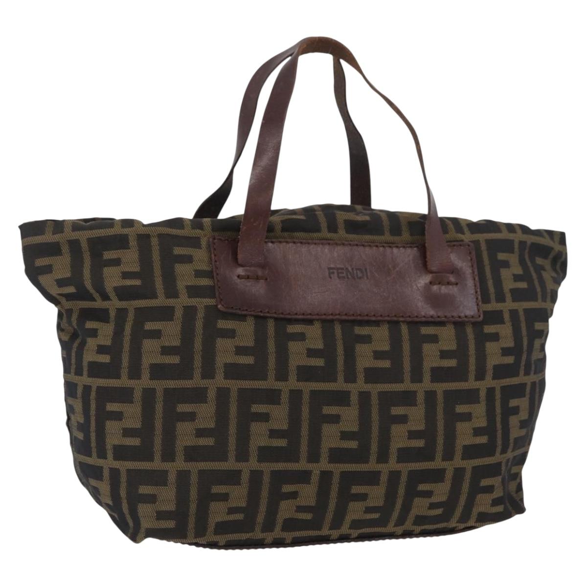 FENDI Zucca Canvas Hand Bag Brown Black Auth 174570