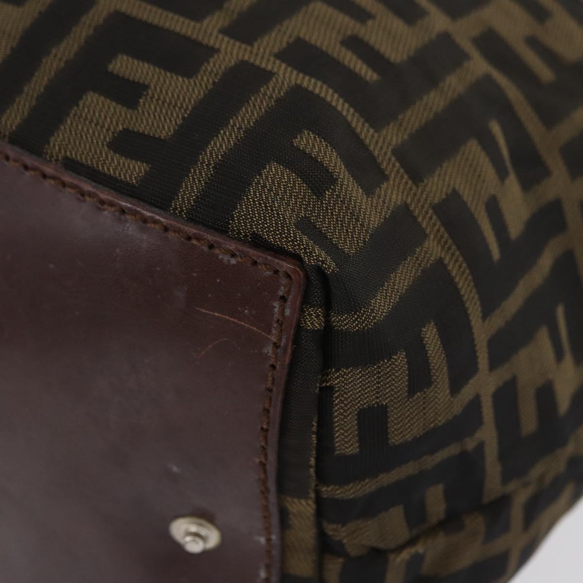 FENDI Zucca Canvas Hand Bag Brown Black Auth 174570