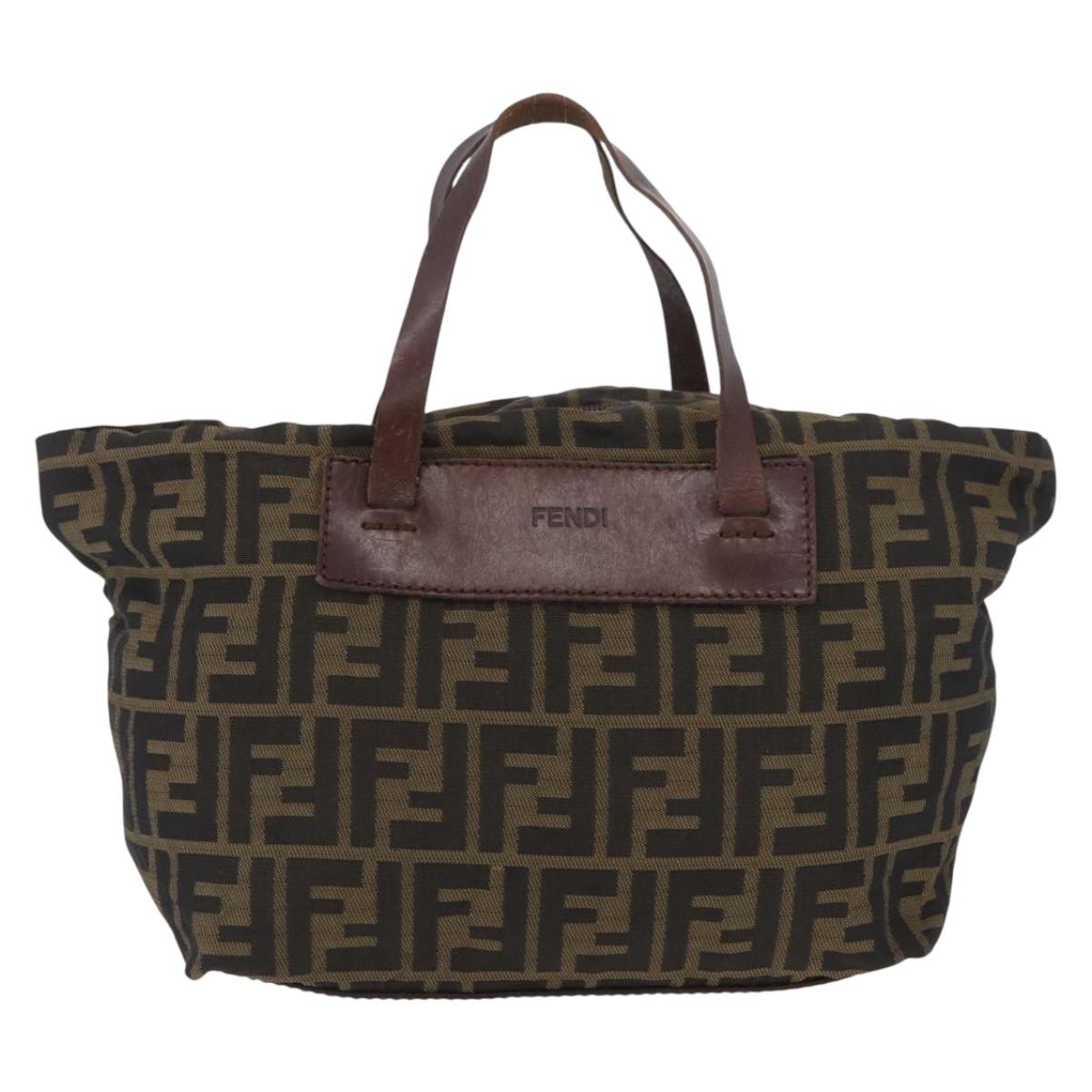 FENDI Zucca Canvas Hand Bag Brown Black Auth 174570