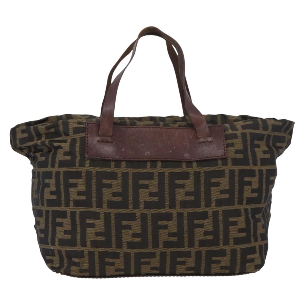 FENDI Zucca Canvas Hand Bag Brown Black Auth 174570