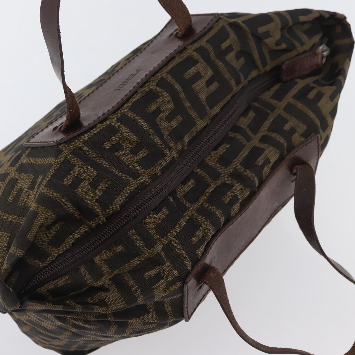 FENDI Zucca Canvas Hand Bag Brown Black Auth 174570