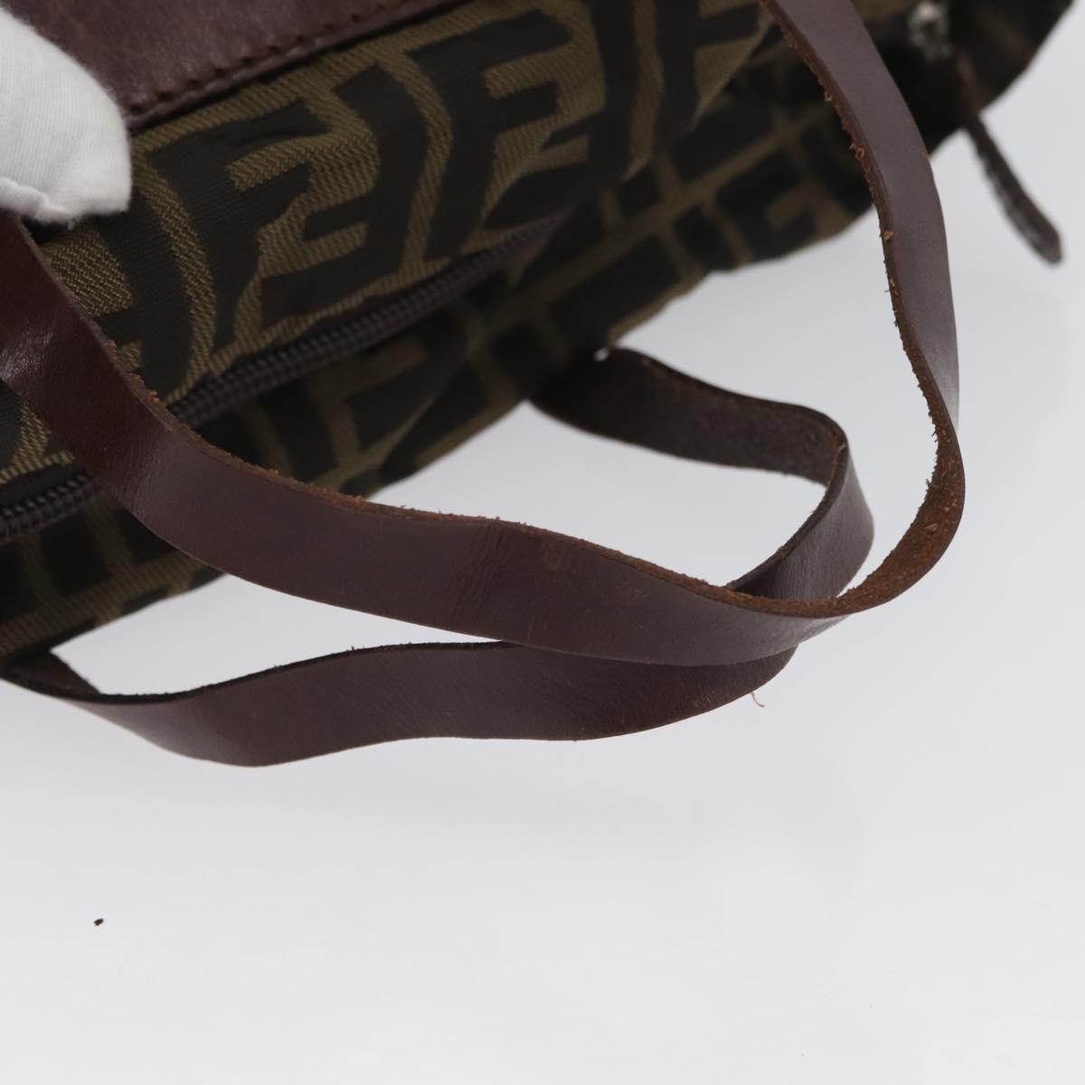 FENDI Zucca Canvas Hand Bag Brown Black Auth 174570