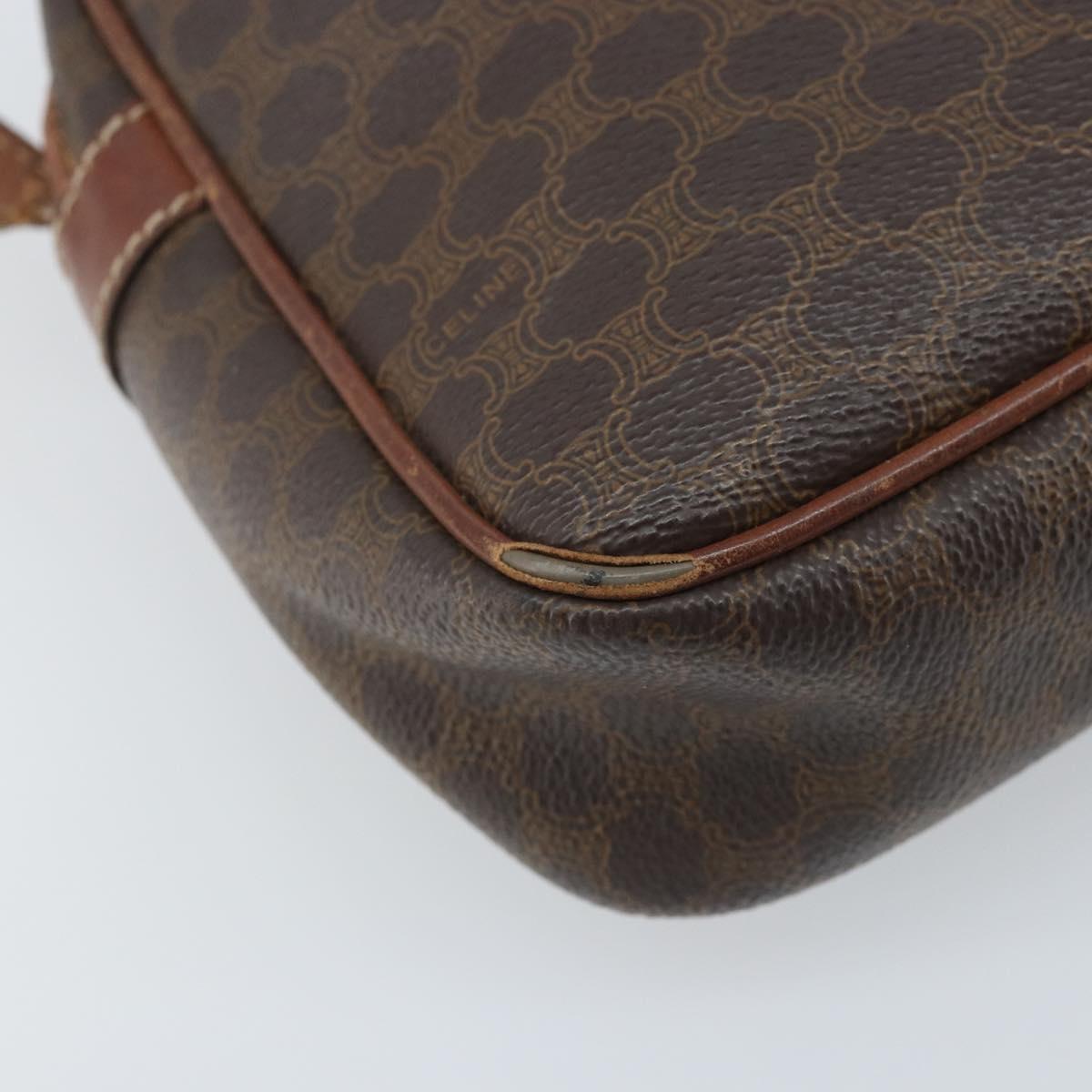 CELINE Macadam Canvas Shoulder Bag PVC Leather Brown Gold Auth 174572