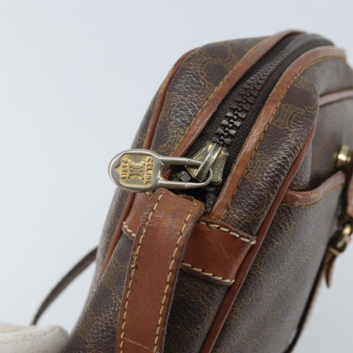 CELINE Macadam Canvas Shoulder Bag PVC Leather Brown Gold Auth 174572