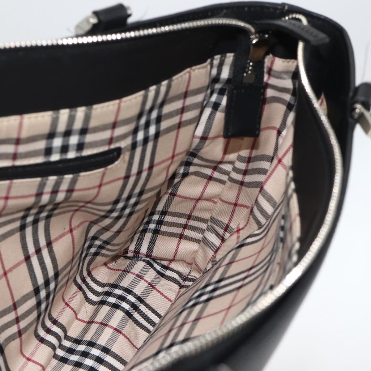 BURBERRY Tote Bag Leather Black Silver Auth 174574