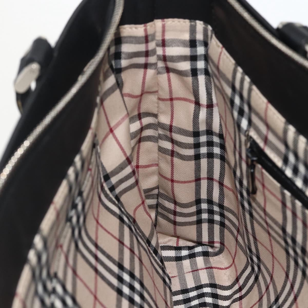 BURBERRY Tote Bag Leather Black Silver Auth 174574