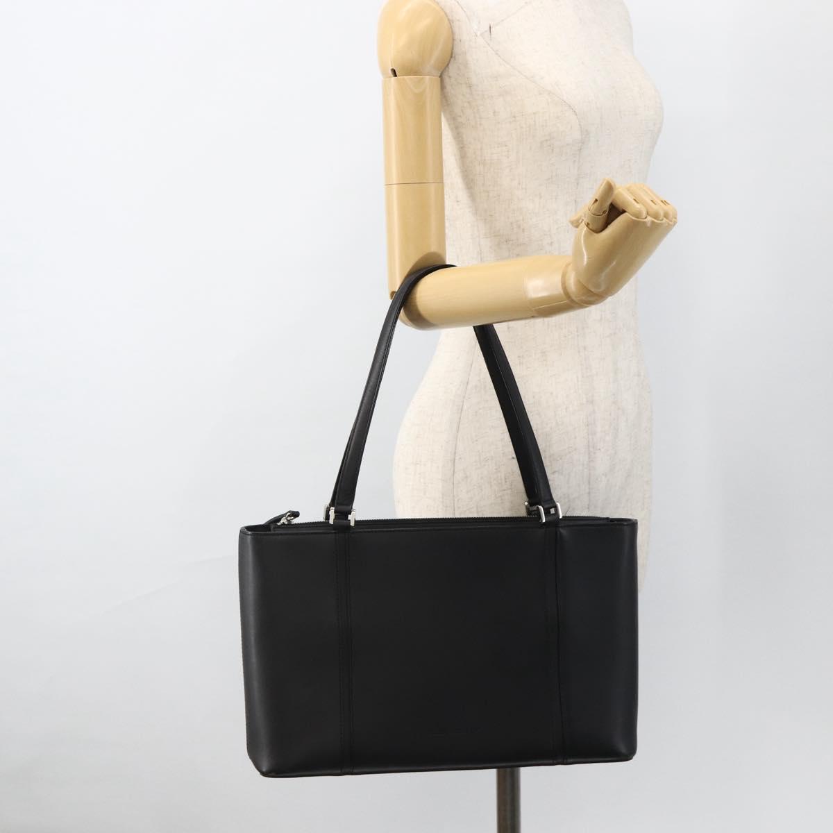 BURBERRY Tote Bag Leather Black Silver Auth 174574