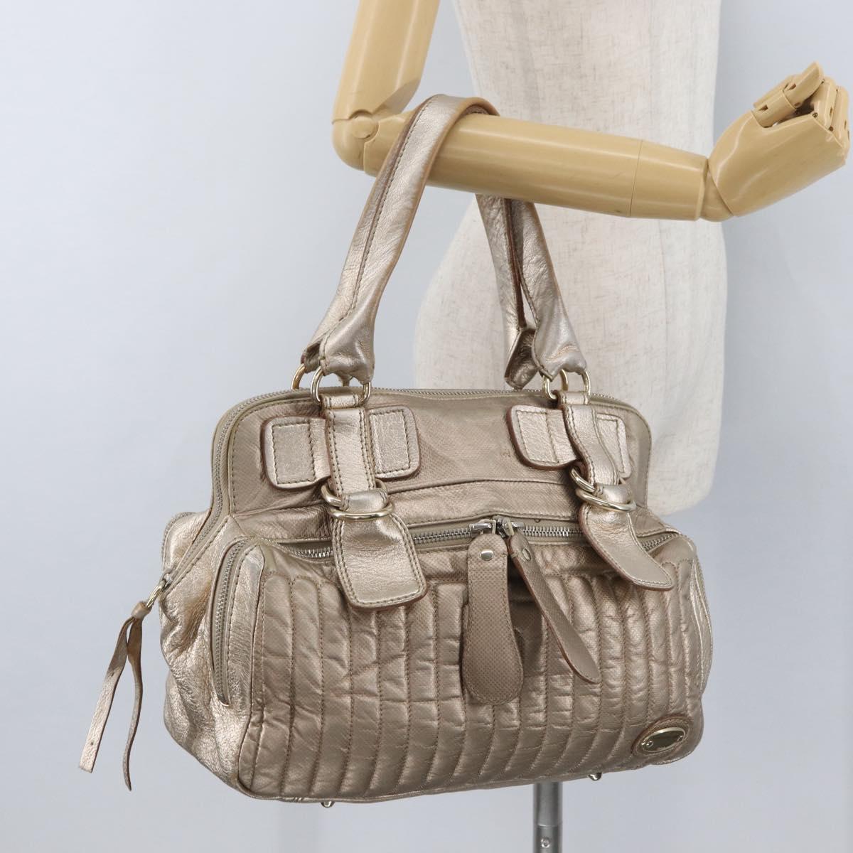Chloe Hand Bag Leather Beige Gold Auth 174575