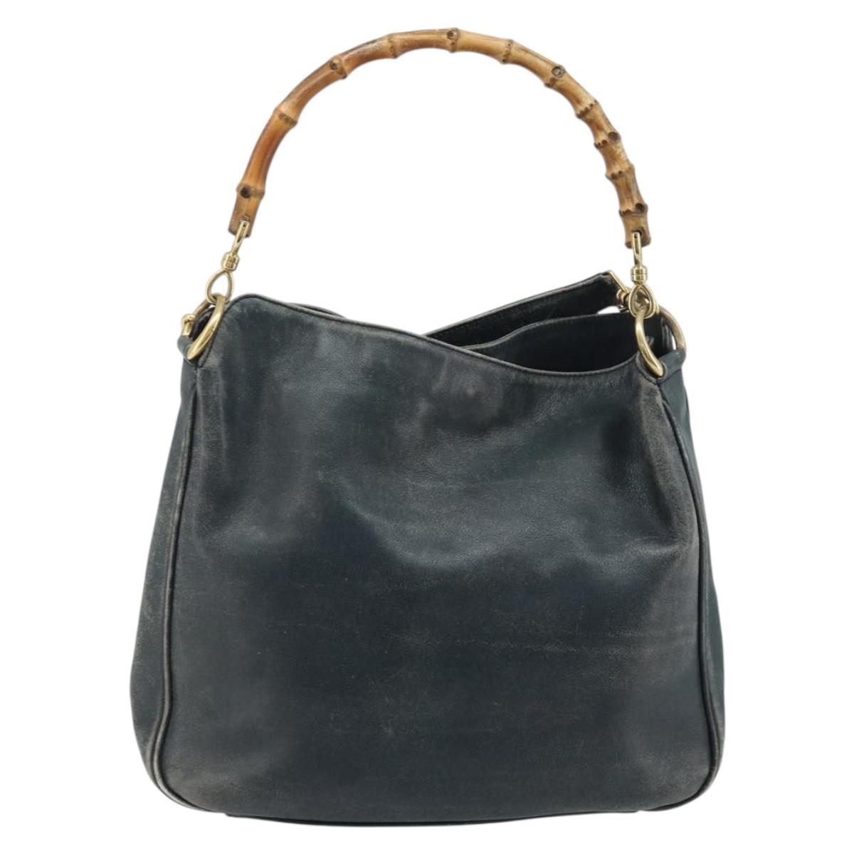 GUCCI Bamboo Shoulder Bag Leather 2way Black Gold 001 3444 1038 Auth 174578