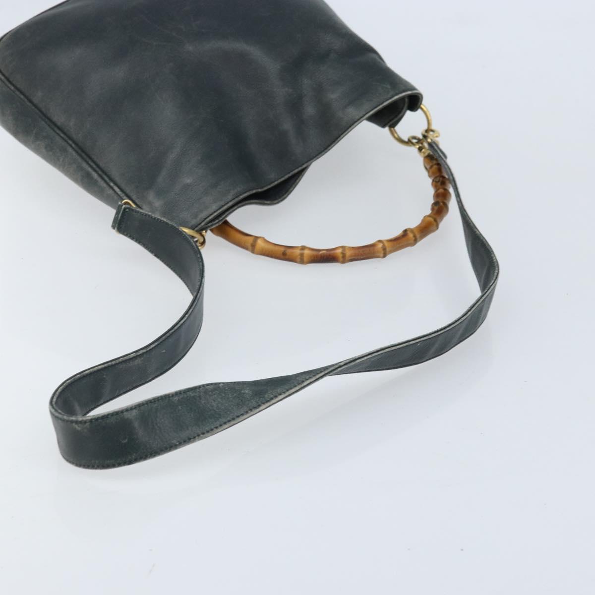 GUCCI Bamboo Shoulder Bag Leather 2way Black Gold 001 3444 1038 Auth 174578