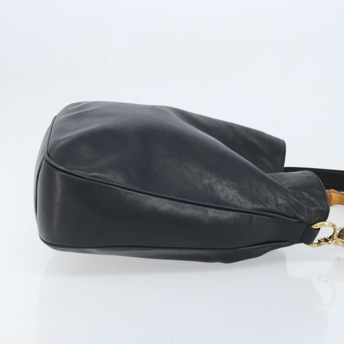 GUCCI Bamboo Shoulder Bag Leather 2way Black Gold 001 1781 1577 Auth 174579