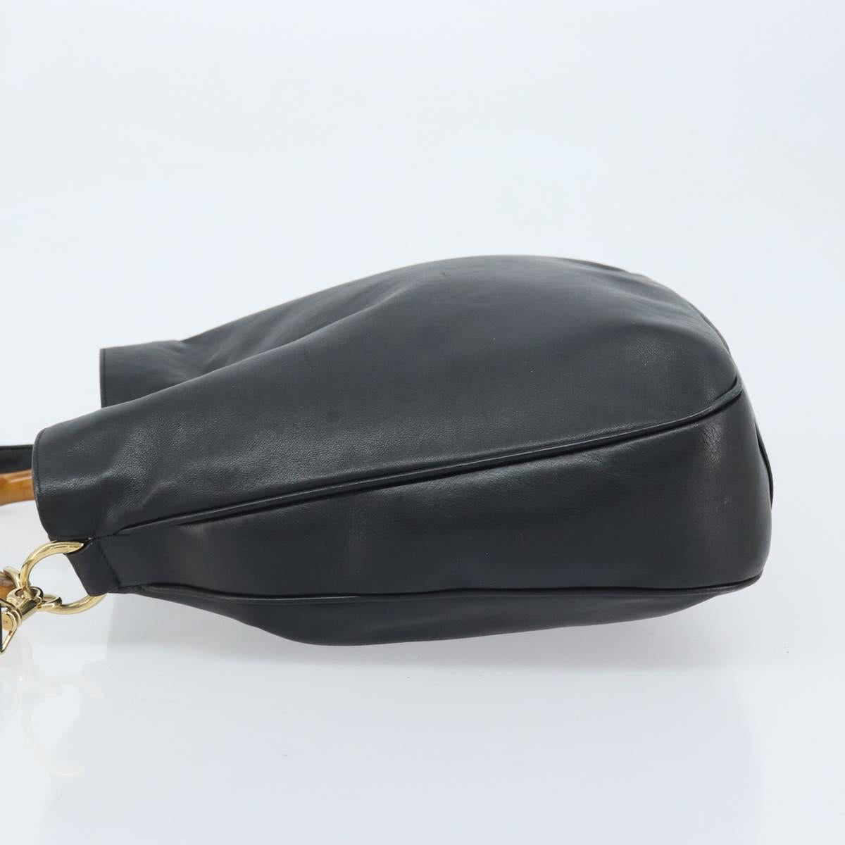 GUCCI Bamboo Shoulder Bag Leather 2way Black Gold 001 1781 1577 Auth 174579