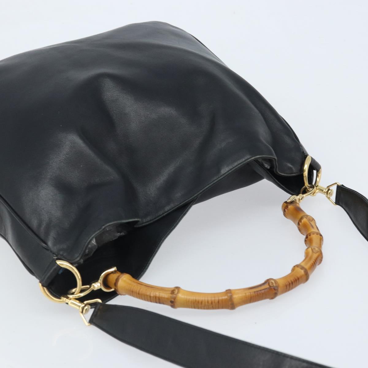 GUCCI Bamboo Shoulder Bag Leather 2way Black Gold 001 3444 1577 Auth 174580