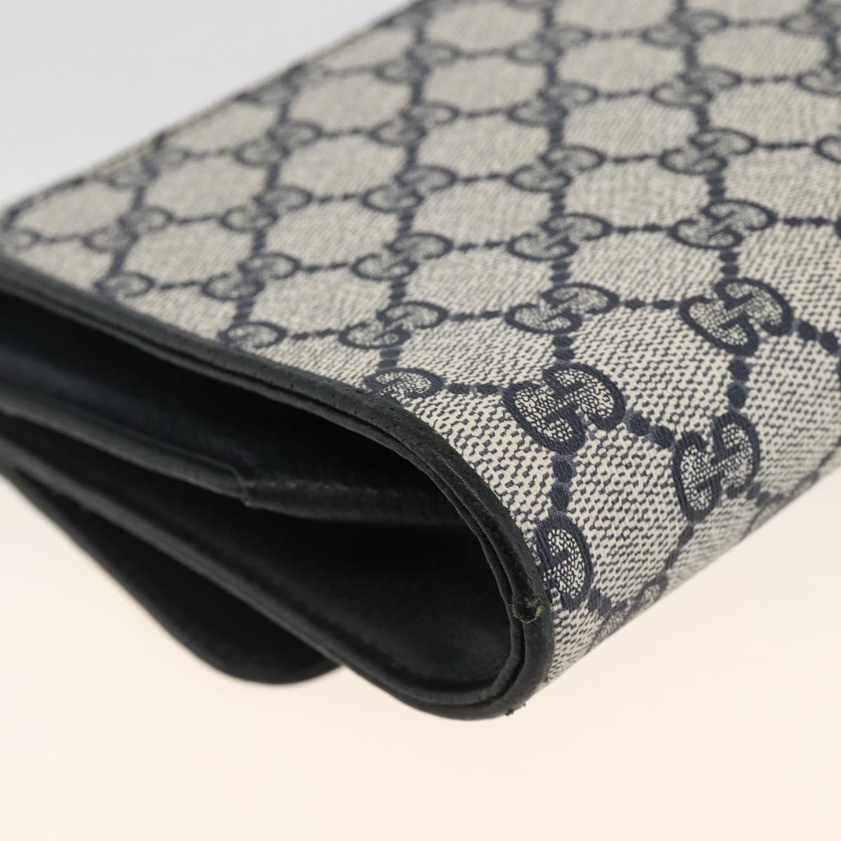 GUCCI GG Supreme Clutch Bag PVC Navy Gold Auth 174582