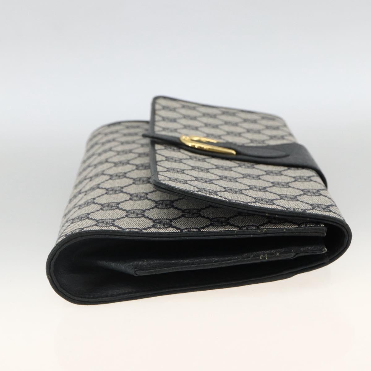 GUCCI GG Supreme Clutch Bag PVC Navy Gold Auth 174582