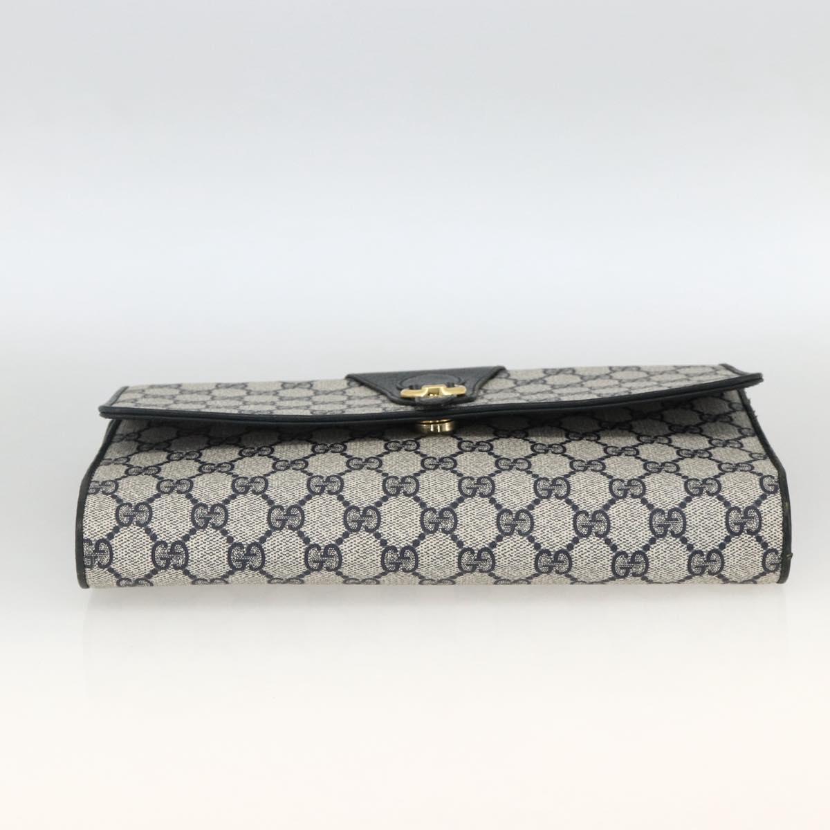GUCCI GG Supreme Clutch Bag PVC Navy Gold Auth 174582