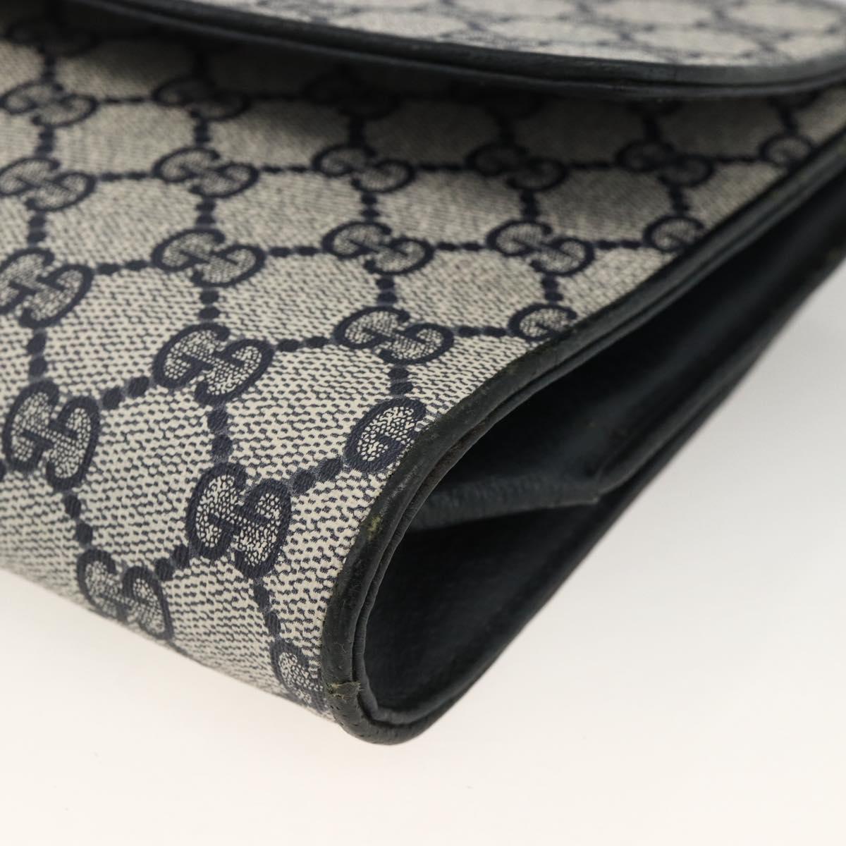 GUCCI GG Supreme Clutch Bag PVC Navy Gold Auth 174582