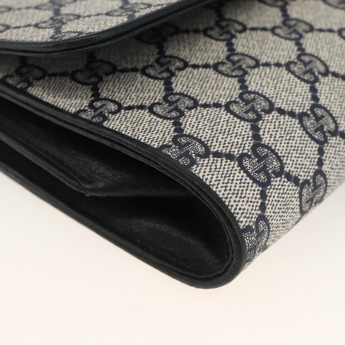GUCCI GG Supreme Clutch Bag PVC Navy Gold Auth 174582